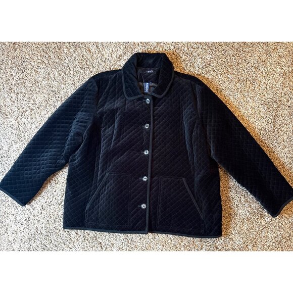 Chaps Jacket Black Velveteen Quilt Diamond Print Buttons Pockets Lined Size 3X - Picture 1 of 16